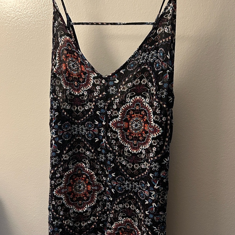 Black Floral Print Dress , Just above knee leng